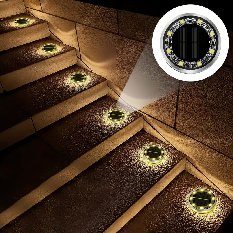 10 piezas de Luces Solares para Suelo con 8 LED, Reforzadas y Engrosadas para Iluminación Exterior Más Brillante, Instalación Fácil Empotrada, Luz Cálida/Blanca, Ideales para Villas, Parques e Iluminación Decorativa, Luces Solares para Exteriores, Carcas