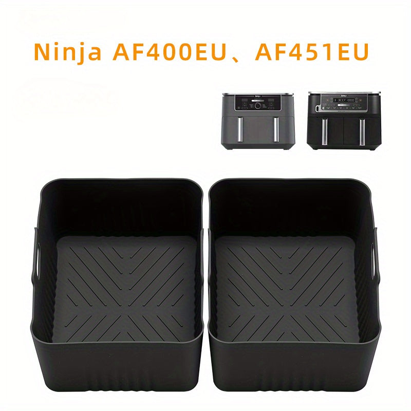 2 Piezas de Bandejas Reutilizables para Freidora de Aire con Asas - Antiadherentes y Resistentes al Calor, Aptos para Lavavajillas, Ideales para Navidad, Halloween, Pascua y Acción de Gracias, Utensilios de Cocina Multifuncionales, Diseño Estriado, Mango
