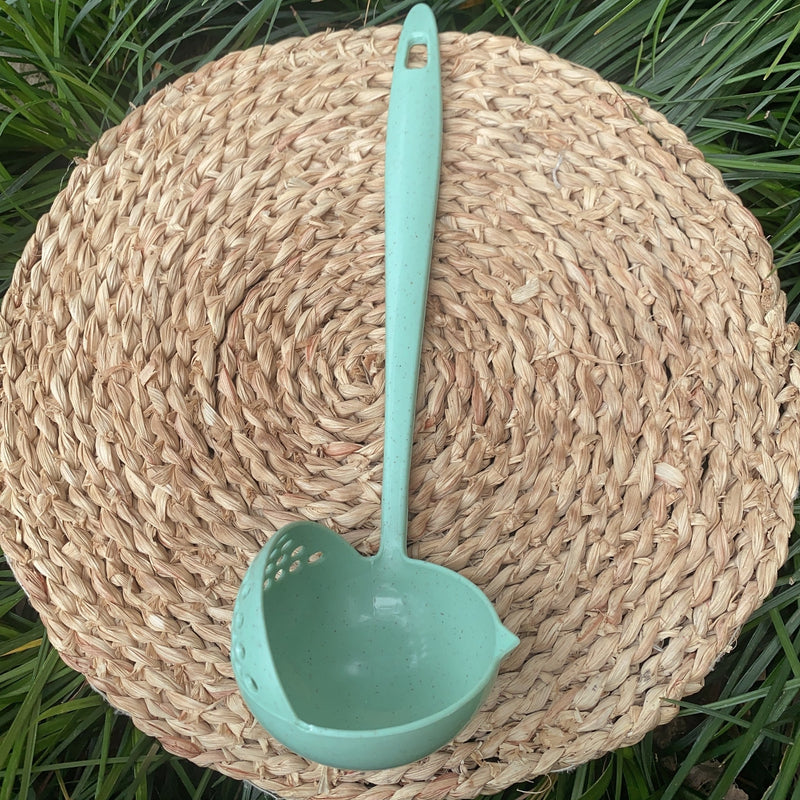 1pc Cuchara Colador 2-en-1 de Alta Calidad - Mango Largo, Plástico de Paja de Trigo, Perfecta para Hot Pot y Sopas, Utensilio de Cocina Seguro para Alimentos, Cuchara de Sopa