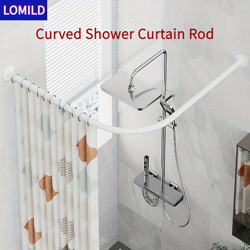 Barra Curva Ahorradora de Espacio para Cortina de Ducha LOMILD - Fácil Instalación, Sin Taladro ni Opciones de Montaje en Pared, Construcción Metálica para Decoración de Baño