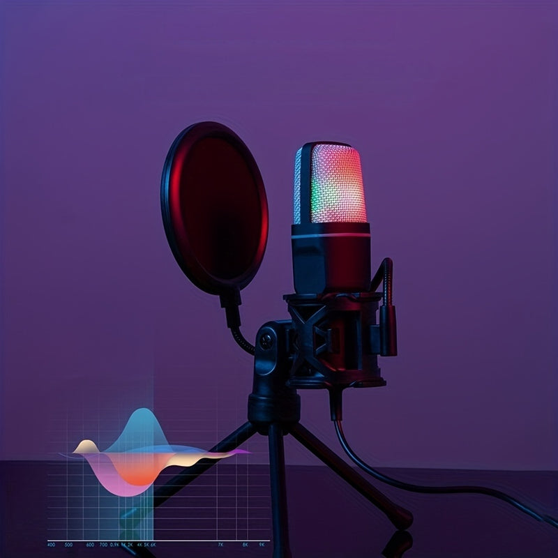Microfono RGB de Estudio, Microphone Tipo RGB con Trípode, Estudio de Grabación de Música, Equipo de Transmisión en Vivo, Podcast, Grabación, Eid Al-Adha Mubarak