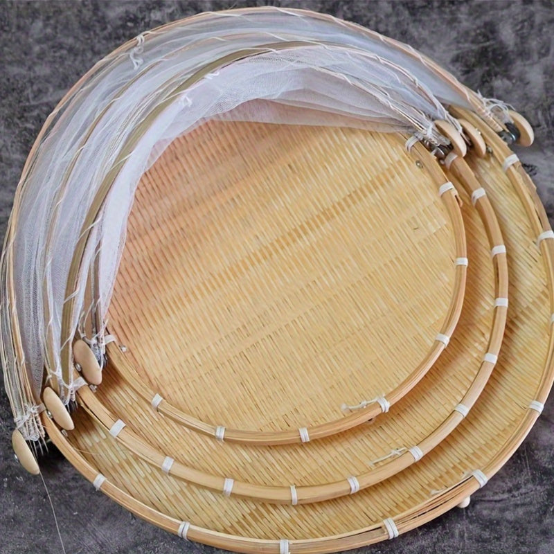 Juego de tapas para alimentos de bambú hecho a mano: Plegable, resistente a plagas, adecuado para frutas, verduras y almacenamiento de pan - Perfecto para la cocina y los comedores al aire libre