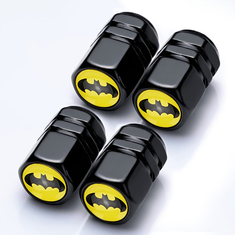 4 piezas de tapas de válvulas con diseño oficial de DC Batman de Warner Bros Entertainment, adecuadas para coches, bicicletas, camiones, ruedas de motocicleta, cubiertas de polvo del aire, accesorios univer para coches, tapas de válvulas.