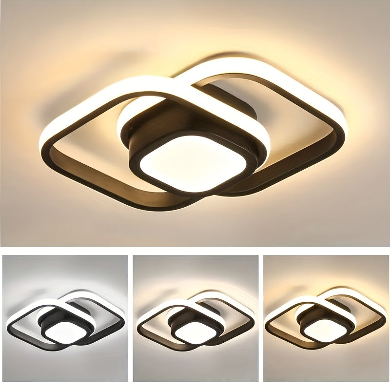 1pc Luz de Techo Dorada con Patrones Geométricos Inspirados en Árabe - Cuadrado, Ajustable, Lujo Moderno, Iluminación Semi-Encastrada para Pasillo, Balcón y Dormitorio, Diseño Cerca del Techo, Cableado Fijo, 110V-240V, Lámpara para Sala de Estar