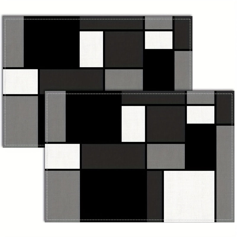 Juego de 2 a 6 piezas, individuales de poliéster en negro, blanco y gris, diseño geométrico, lavable a máquina, rectangular, ideal para comedor, bodas y decoración navideña