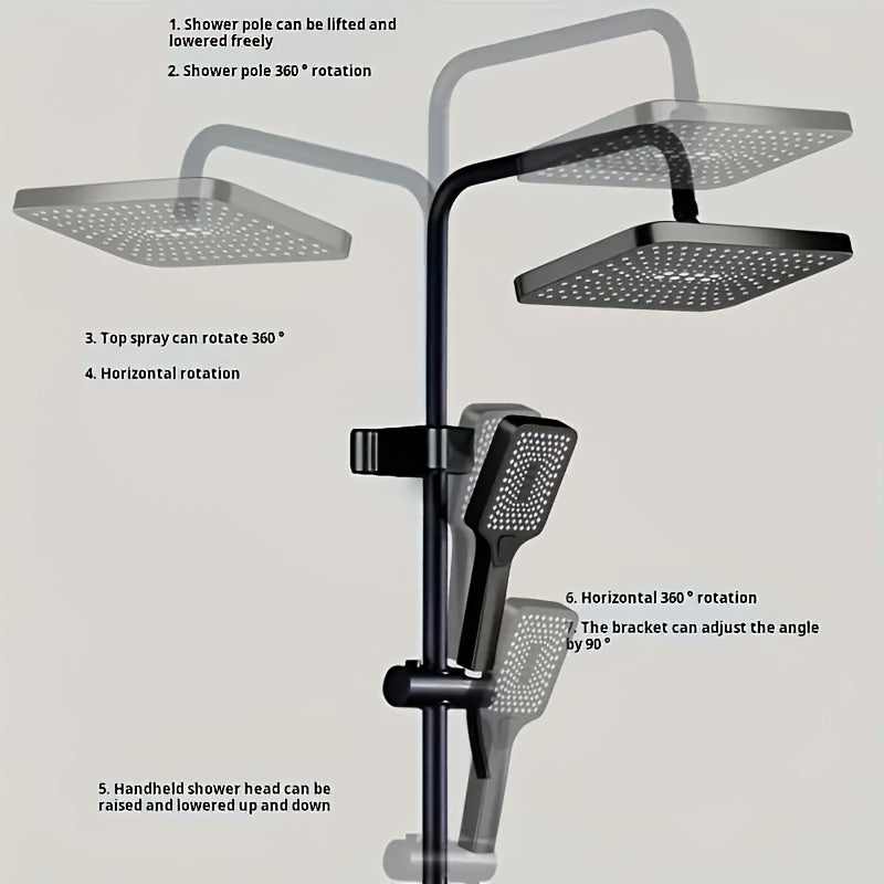 Juego de ducha de lluvia mate negro de lujo con aspersión superior de 12 pies - Cabezal de ducha cuadrado montado en la pared, pulverizador de mano multifuncional y manguera, construcción metálica duradera, ideal para la experiencia de baño moderno, acce