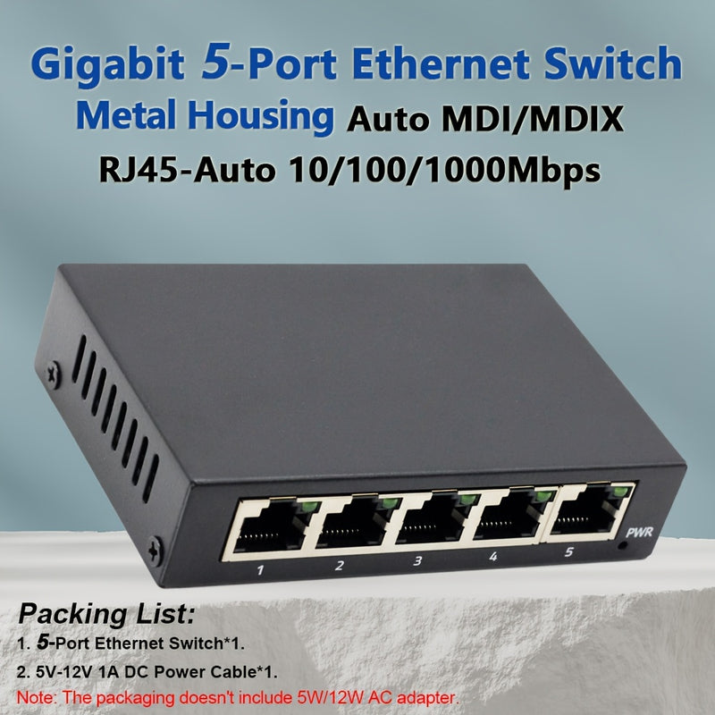 Conmutador de Red Gigabit 10/100/1000Mbps, 8 Puertos/5 Puertos, Carcasa Metálica, Alimentación USB para Escritorio, Adaptador Ethernet RJ45 Plug-and-Play con Cambio Automático MDI/MDIX Rápido, Ideal para Hogar/Dormitorio y Oficina - Múltiples Opciones de