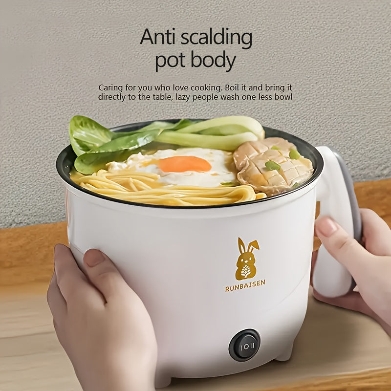 Cocina eléctrica pequeña con olla de acero inoxidable y cesta de vapor - Doble potencia, forro antiadherente, ideal para 1-2 personas, perfecta para vaporizar dumplings y más, cesta de vapor para cocinar.