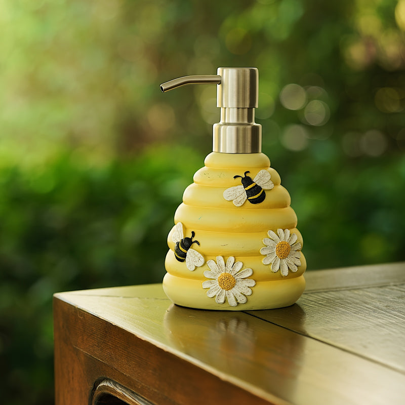 Dispensador de Jabón de Resina con Abeja y Girasol - Libre de BPA, Bomba de Loción Recargable para Decoración de Baño y Cocina