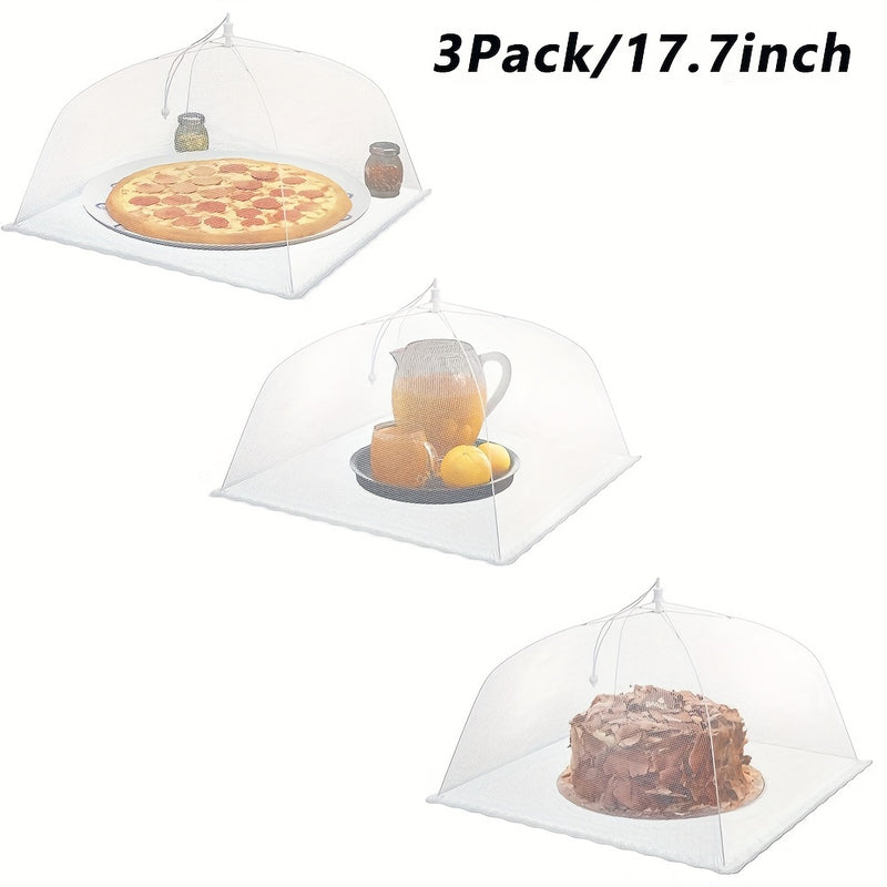 3pcs/6pcs Cubiertas Plegables Pop-Up para Alimentos - Mallas de Acero Plástico Reutilizables para Camping, BBQ y Picnics al Aire Libre - Antiinsectos, Seguras para Comida, Varios Tamaños (12.6”-18.5”), Blancas, Esenciales para Barbacoa, Protección Funcio