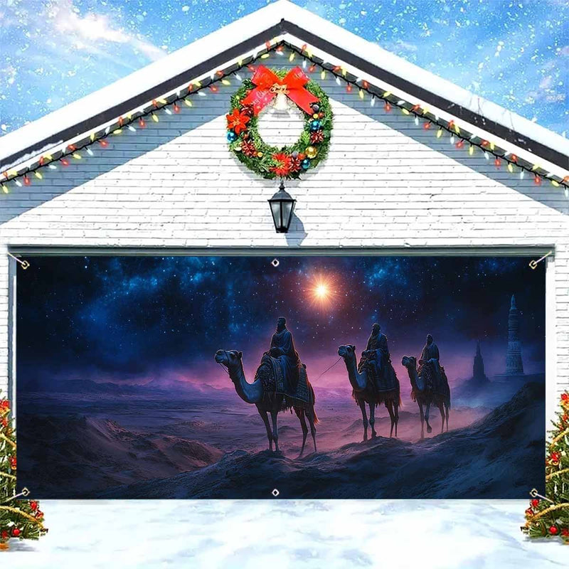 1pc Día de Reyes Epifanía Tela de Banner de Puerta de Garaje, Decoración Exterior Grande, Sin Necesidad de Electricidad Cubierta de Puerta Mural, Telón de Navidad, Fondo de Fiesta de Patio, Decoración de Pared Festiva