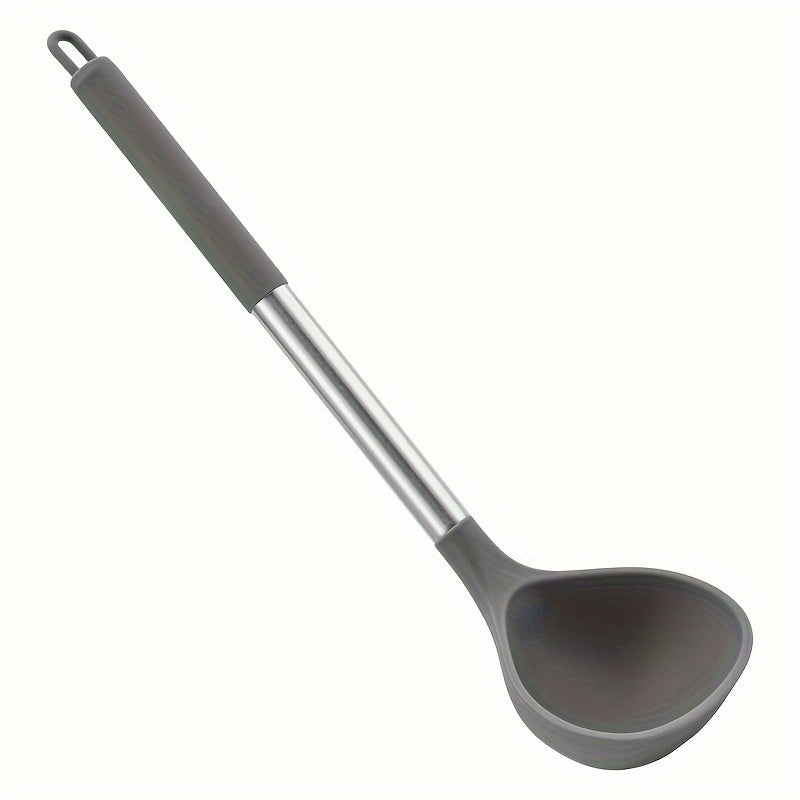 1 ud., cuchara grande de silicona, cuchara de silicona, mango de acero inoxidable para cuchara, cuchara grande, cuchara antiadherente para sartén, cuchara larga y resistente al calor para el hogar, cuchara de cocina