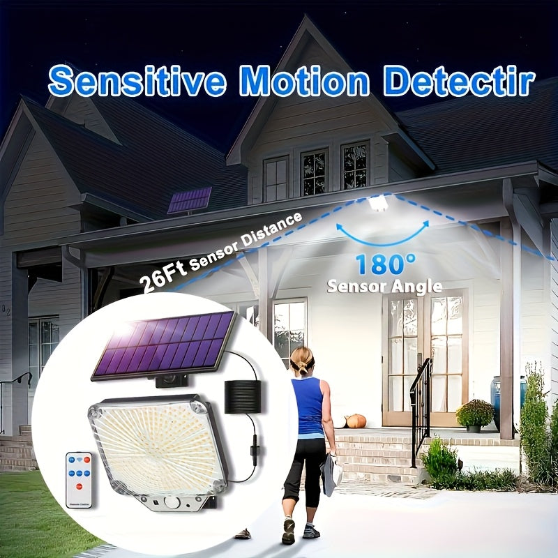 Luz solar exterior de 345 LED con sensor de movimiento y control remoto, resistente al agua IP65, con cable de extensión de 16 pies (152,4 pulgadas), funcionamiento desde el atardecer hasta el amanecer, fácil de instalar y quitar, adecuada para porches,