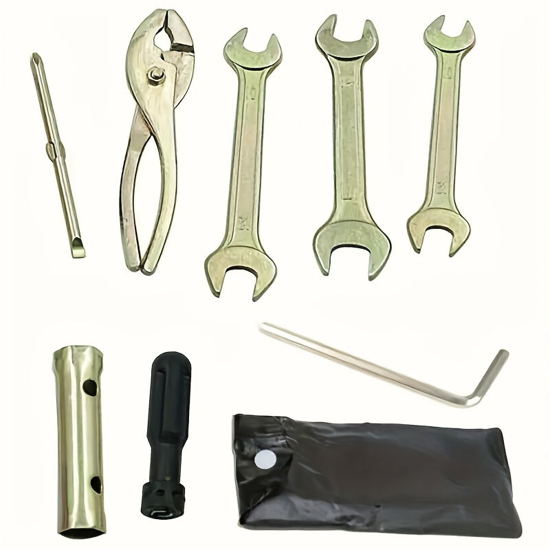 Juego de Herramientas Portátil Manual de 7 Piezas para Reparación de Motocicletas, Incluye Destornillador, Llave Inglesa, Cabezal de Bujía y Estuche Metálico, Ideal para Mantenimiento del Hogar, Jardinería y Actividades al Aire Libre