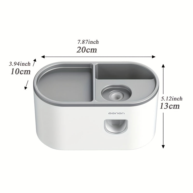 Un conjunto de soportes para cepillos de dientes con 4 ranuras para cepillos de dientes y un dispensador automático de cepillos de dientes con una taza magnética, un contenedor multifuncional para cepillos de dientes y un conjunto de accesorios para baño.