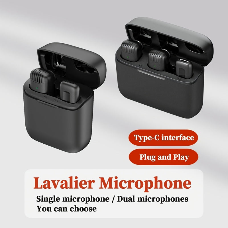 Micrófono de solapa inalámbrico de alta calidad, reducción inteligente de ruido, enchufar y usar, interfaz Tipo-C, adecuado para la mayoría de los dispositivos principales, como teléfonos móviles, computadoras, Vlogs, Facebook, Youtube, ideal para grabac