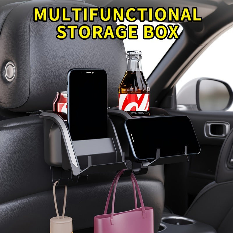 Caixa de almacenamiento trasera para asiento del coche con portavasos - caja de almacenamiento con ganchos multifuncionales, colección completa para bebidas/deslizadores/paños adecuada para la mayoría de modelos de automóviles