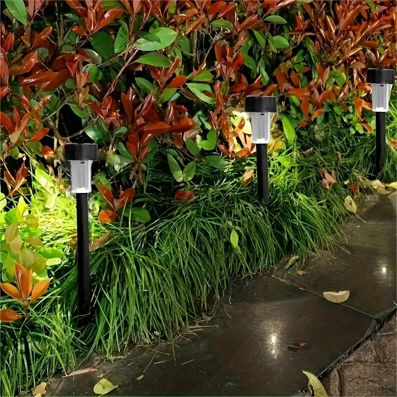 10 luces solares para caminos - Iluminación exterior duradera para senderos, patios, jardines y entradas - Negro plástico con lentes transparentes, instalación fácil semienterrada, control de interruptor, abrazaderas removibles, panel solar de 40mAh, sin
