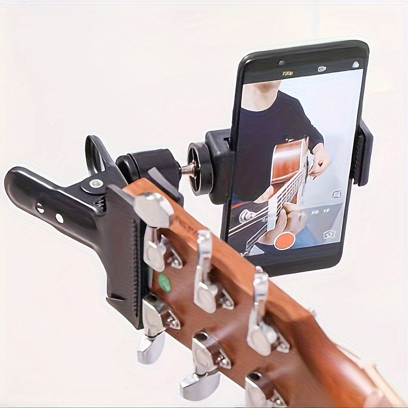 Soporte universal ajustable para auriculares de guitarra, material ABS, rotación de 360 grados, soporte para teléfono móvil para transmisión en vivo, transmisión, grabación de música, soporte de escritorio