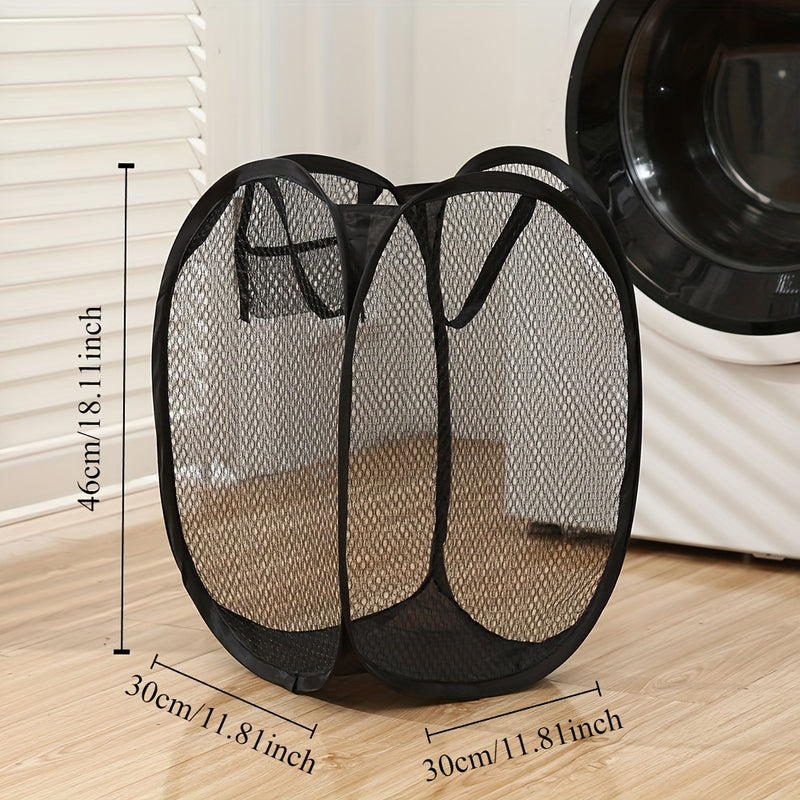 1pc Estilo Glam Cesta de ropa sucia plegable con asa - Cesta de almacenamiento de malla de plástico rectangular para varios tipos de habitaciones, organizador de ropa sucia con gran capacidad