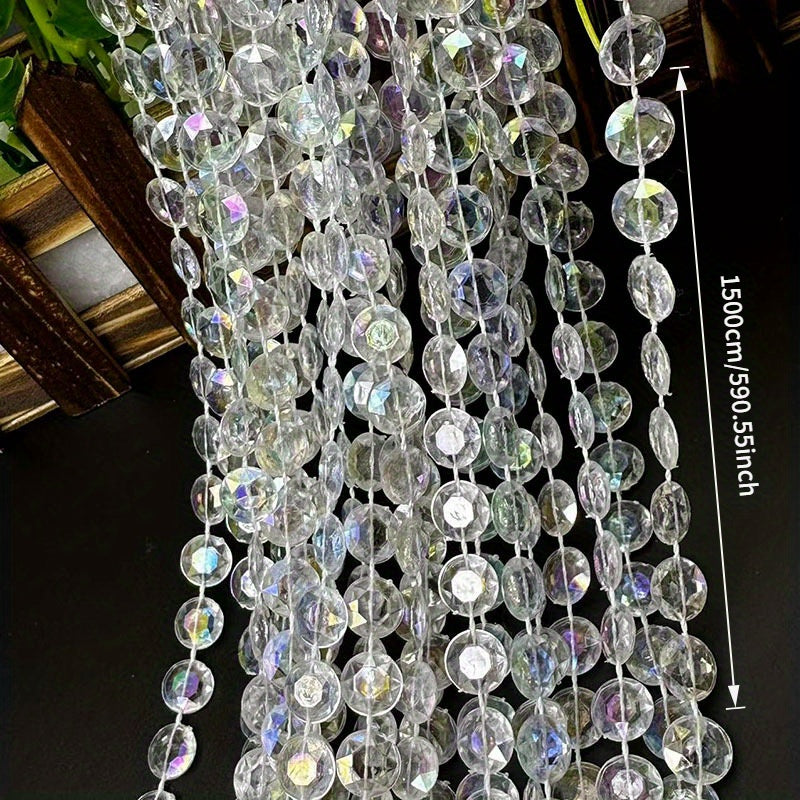 1 guirnalda de cuentas brillantes de 15.0 metros para decoración de bodas, adornos colgantes con temática de gemas acrílicas para el hogar y fiestas, sin necesidad de electricidad ni plumas
