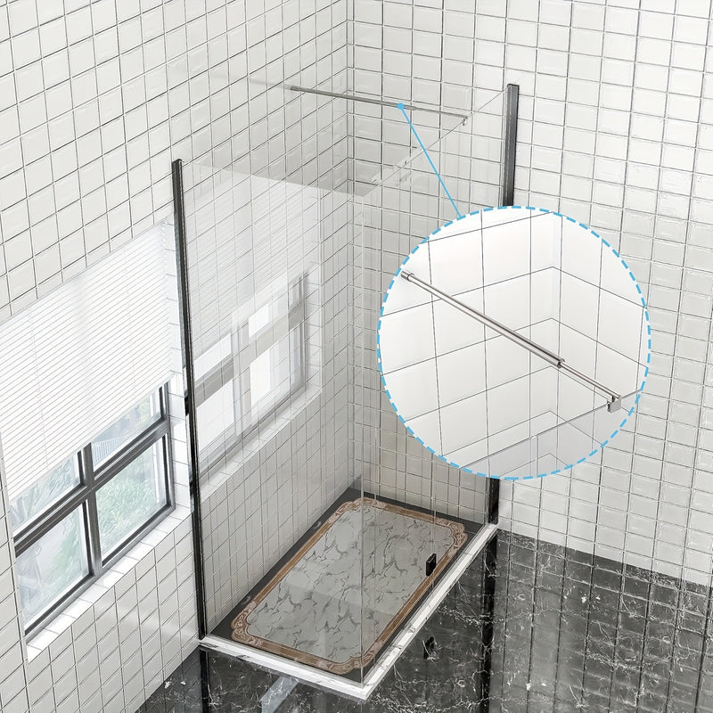 Soporte ajustable de ducha de aluminio, 27,6" a 47,2" - Ideal para paneles de vidrio de 5/16" a 3/8" de grosor, montado en pared con acabado plateado pulido, perfecto para encierros de ducha sin marco, soporte de ducha sin marco | Acabado metálico elegan