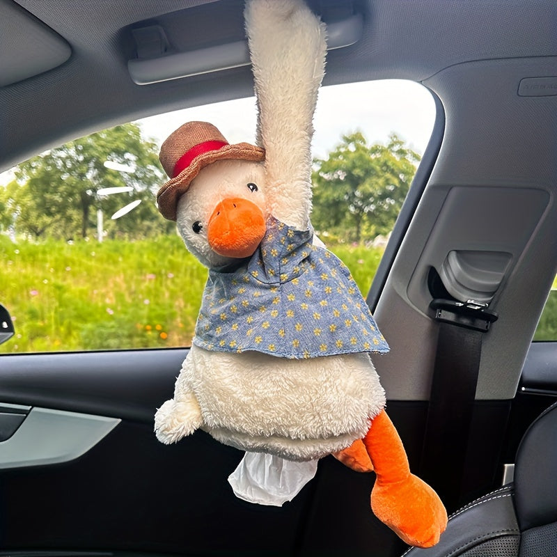 Caja de pañuelos en forma de pato adorable, Lindo soporte de pañuelos colgante para coche, Decoración de coche creativa.