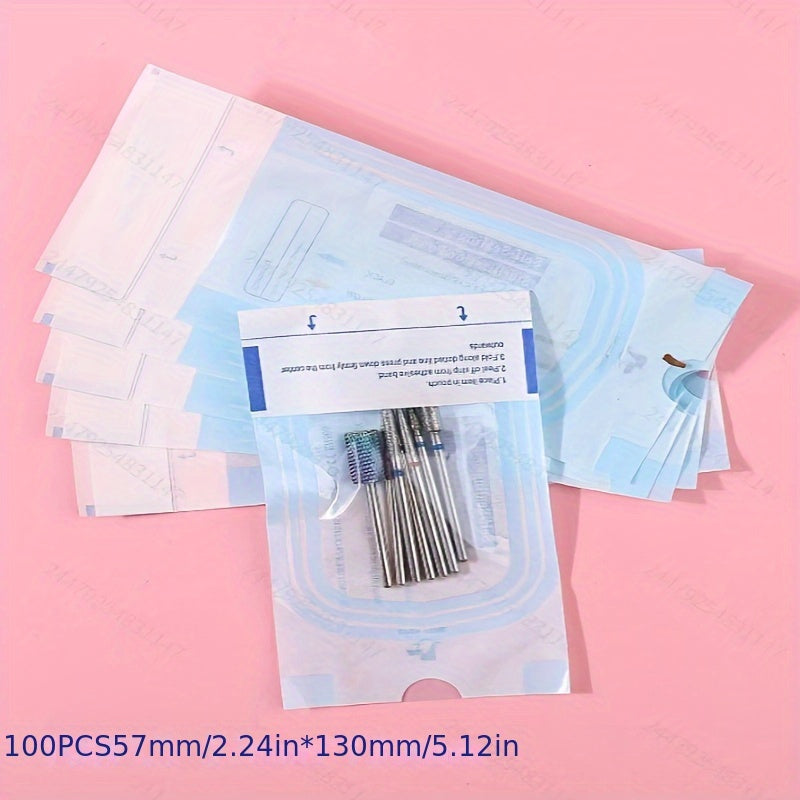 100 bolsas desechables para herramientas de uñas, bolsas de limpieza para herramientas dentales, bolsas de almacenamiento en papel PE con indicadores autoadhesivos y funcionales para desinfección