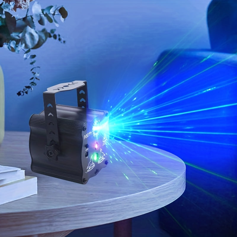Proyector láser LIANZE RGB activado por sonido con mando a distancia, bola de luz de aluminio de aleación de aluminio pulido negro, fuente LED, alimentado por USB, <0,4 mW láser, con batería de botón no recargable, para fiestas, clubes, cumpleaños, karao