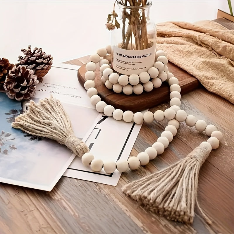 Guirnalda de cuentas de madera rústica - Diámetro de 12 mm, montaje en pared, no requiere energía, ideal para decoración interior y exterior, perfecta para salón, dormitorio, jardín, césped, encanto festivo, decoración de Navidad