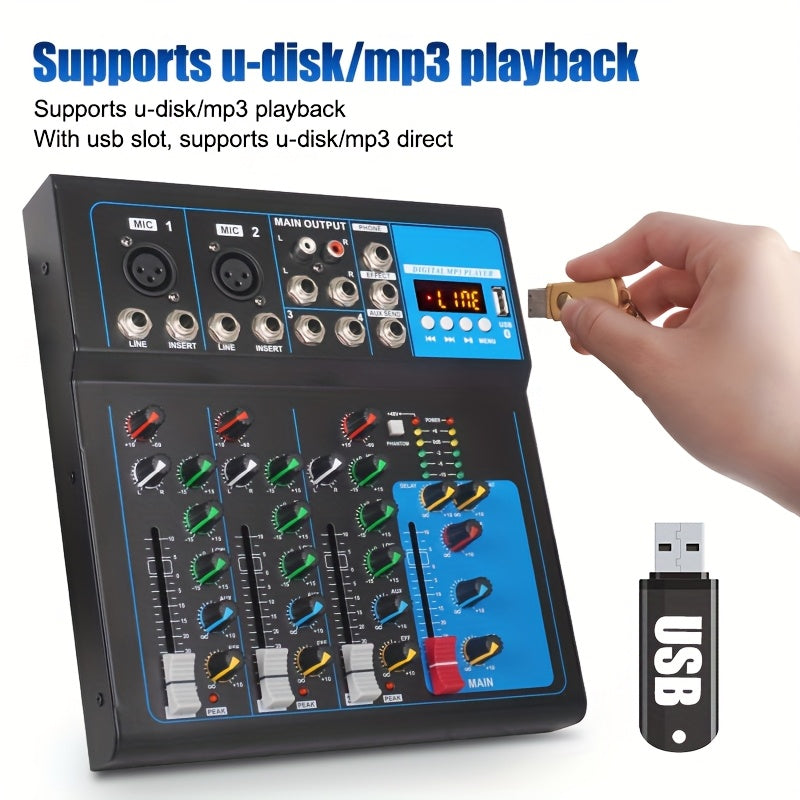 Consola mezcladora profesional NXG de 4 canales con efecto DSP, USB/MP3 para presentaciones en vivo, karaoke y transmisiones, cuerpo de aleación, operación con fuente de alimentación, enchufe para 110-130V