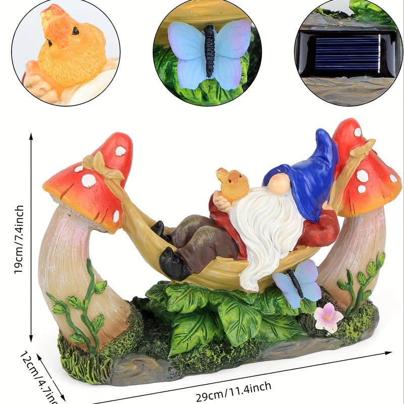 1 Estatua De Gnomo De Jardín Al Aire Libre, Figura De Gnomos Solares Tumbados En Una Hamaca Con Pájaros Y Setas, Decoración De Jardín Al Aire Libre Para Patio, Porche, Regalos De Jardín Para Mamá/abuela/mujer