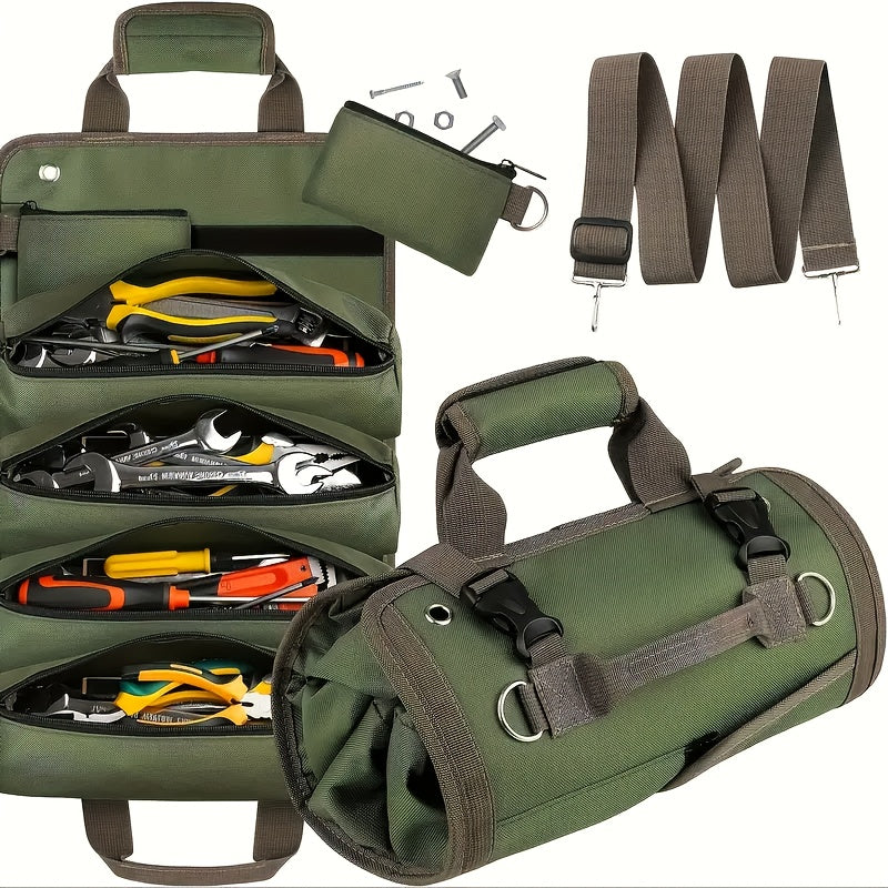 Bolsa de herramientas multiusos resistente - Caja de herramientas con cremallera amplia y múltiples compartimentos para camping, jardinería y entusiastas de bricolaje - Tela negra, lavable en máquina, equipo de camping y accesorios, almacenamiento organi