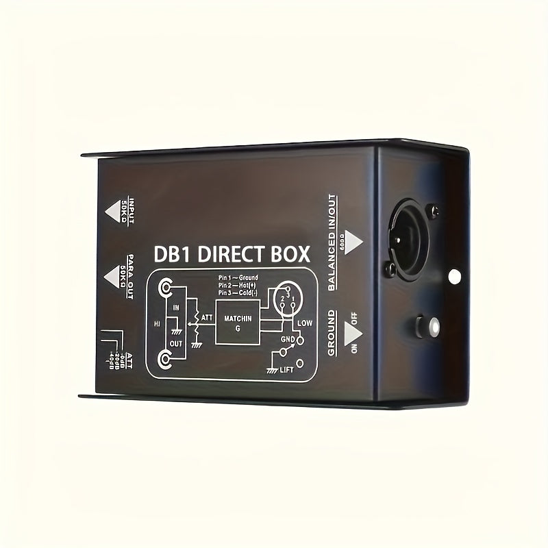 DI1 Caja de Directa Pasiva de Alto Rendimiento Profesional, Conversión de 1/4" a XLR Balanceado/No Balanceado, Eliminación de Ruido, para Interfaz de Audio de Computadora, Negro, Compatible con Computadoras Personales, Cuerpo de Hierro, Sin Fuente de Ali
