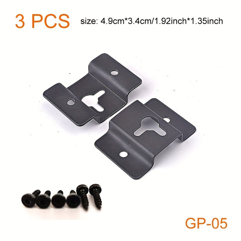 3 piezas de ganchos de pared de hierro negro de alta resistencia - Diseño de llave de tamaño múltiple para altavoces, guitarras, relojes y más - Montaje seguro con tornillos, instalación fácil, ganchos de pared para altavoces, montaje de pared resistente