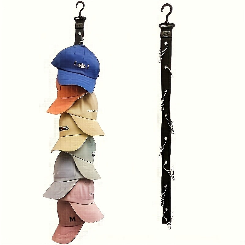 1pc Estante de sombreros de lona para montaje en pared, portátil, con 8 clips, 16 capacidad de almacenamiento colgante para gorras de béisbol