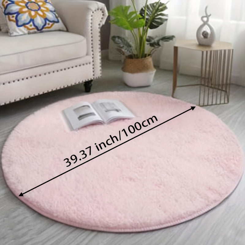 1pc Alfombra Redonda de Peluche - Ultra Suave y Gruesa 100% Poliéster con Base Antideslizante de Goma, Solo Lavado a Mano, Varios Tamaños y Colores para Sala de Estar