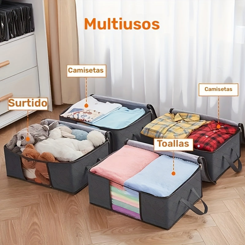 Nueva bolsa de almacenamiento de largo manija para edredones, con ventana completa transparente, gran capacidad y bolsas organizadoras de tela no tejida de tres capas, perfectas para el armario y la organización de equipaje.