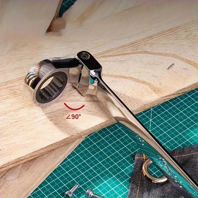 1 juego de llaves de rascador de acero cromado-vanadio ProMaster - Cabeza dual de 180° giratoria, agarre ergonómico, precisión de 72 dientes, herramienta multifunción para reparación automotriz