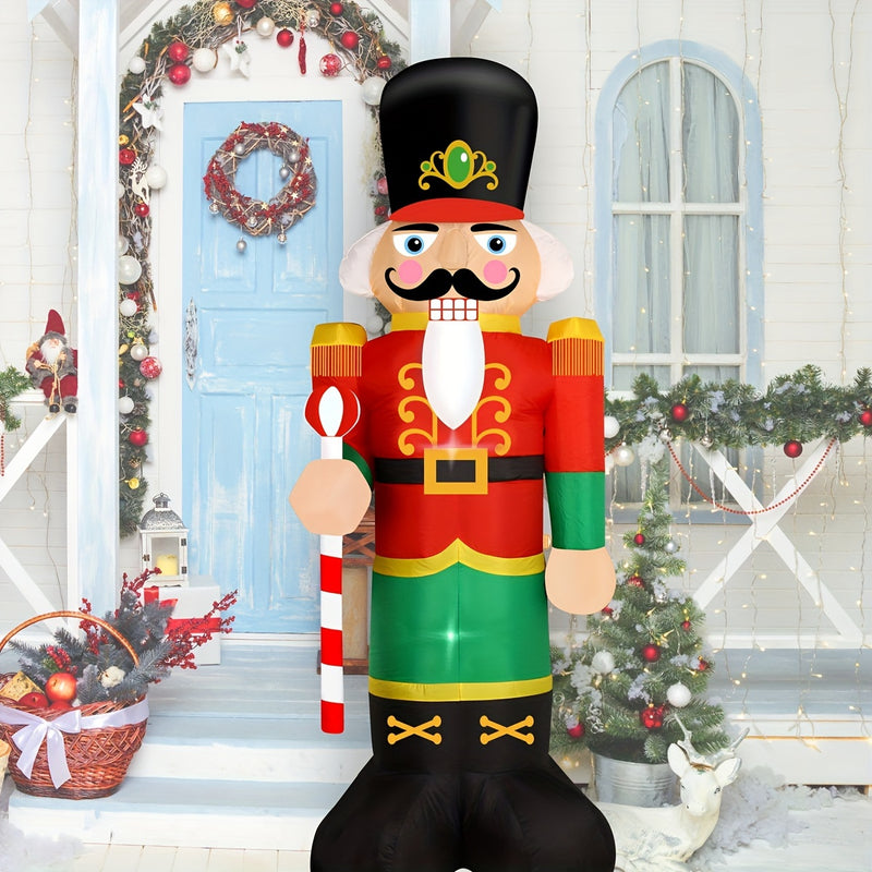 Soldado Cascanueces Gigante Iluminable de 243.84 cm - Decoración Navideña para Jardín y Césped con Ventilador Integrado y Cuerdas de Anclaje, Diseño Rojo y Verde en Forma de Cascanueces para Exteriores, Adorno Inflable de Navidad