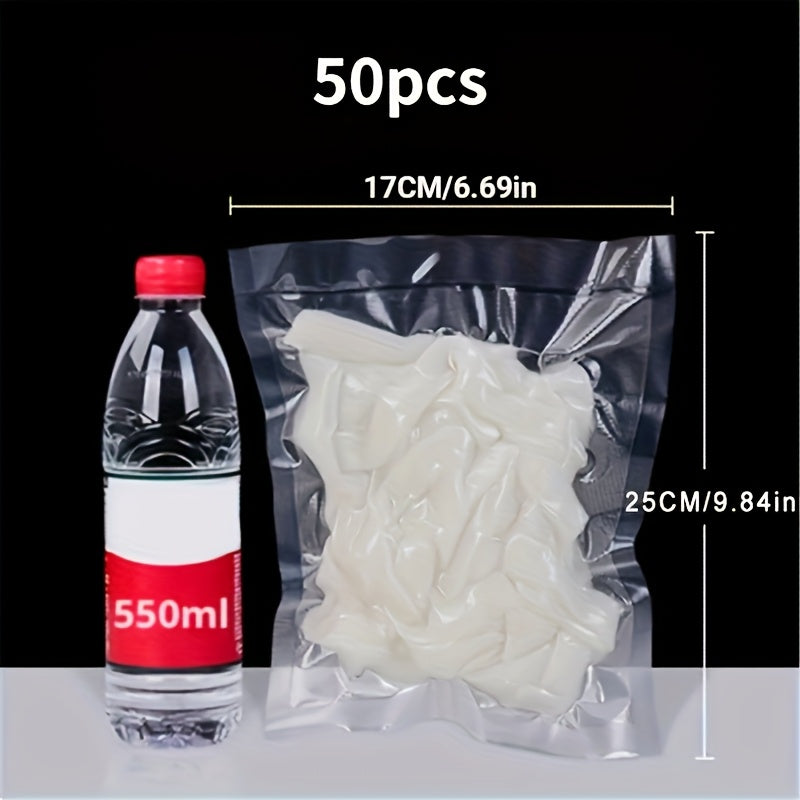 50 Bolsas Adhesivas Transparentes para Vacío, Bolsas de Embalaje para Selladores de Vacío, Bolsas de Almacenamiento para Selladores de Vacío, Herramientas de Cocina para Conservación de Alimentos Frescos, Accesorios para Suministros de Cocina, Tamaños Gr