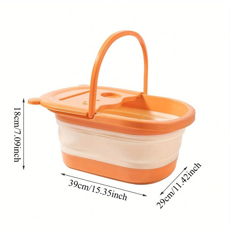 Bañera Plegable de Spa para 1 Persona con Masajeador Incorporado - Sin Necesidad de Electricidad, Piscina Portátil con Tapa Acolchada Suave, para Hogar, Viajes o Salón - Naranja/Beige o Rosa/Gris, Construcción en Plástico No Tóxico, Almacenamiento Compac