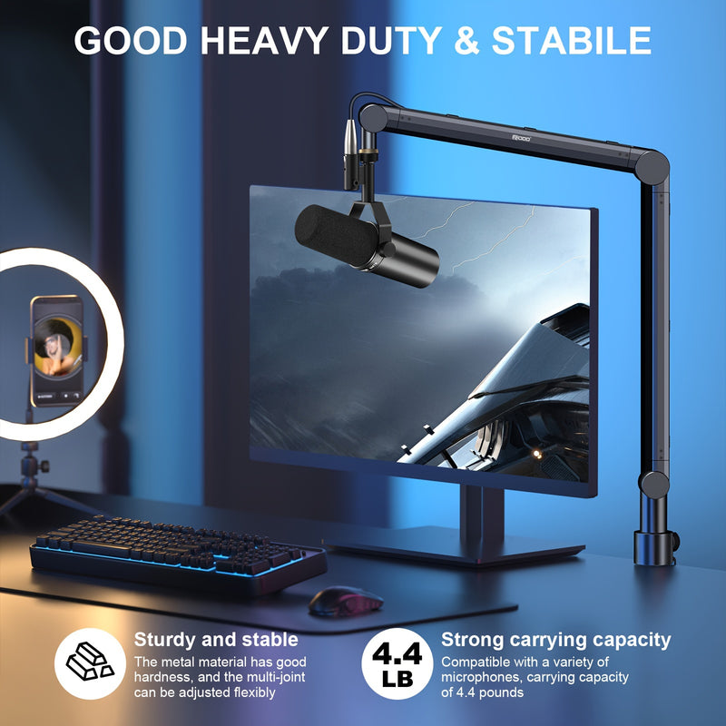Soporte de Micrófono de Brazo RODD AK-48 para Trabajo Pesado - Soportes para Podcasts, Grabación y Juegos - Carga Máxima 1.9kg, Altura Ajustable, Construcción Duradera, Eid Al-Adha Mubarak
