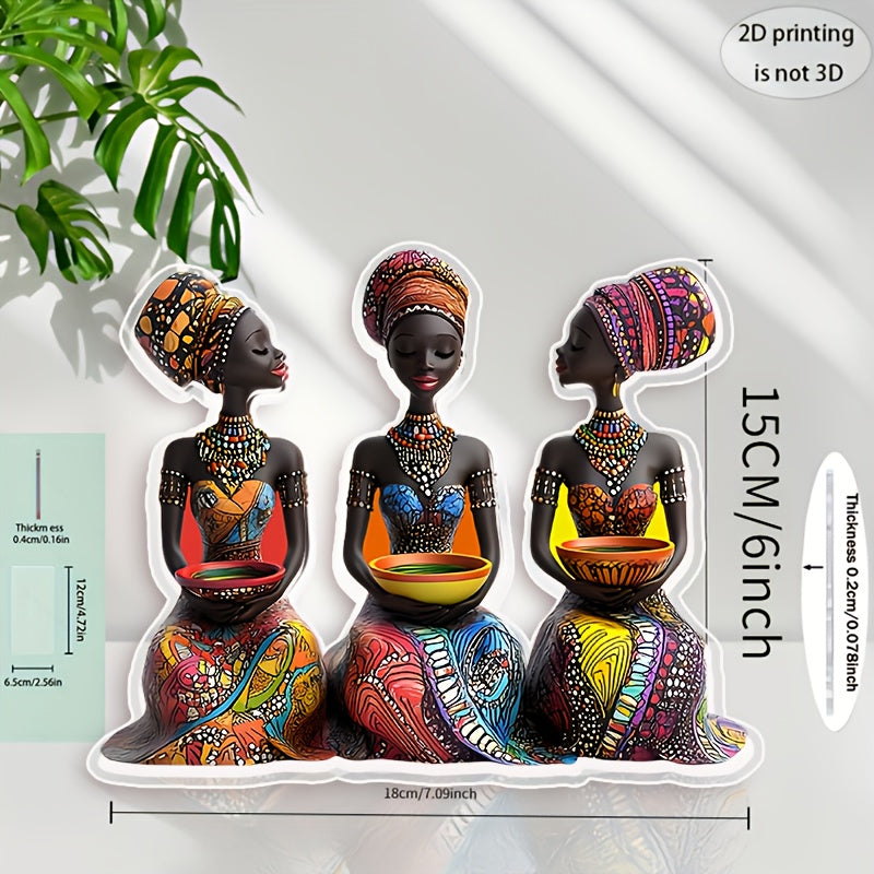 2D Plano, 1 Pieza, Adorno Acrílico de Mujeres Africanas, Elegante Dama Tribal Africana con Tazón Colorido, Hermosa Decoración para el Hogar, Arte de Artesanía Única, Regalo Perfecto para Amantes del Arte Africano