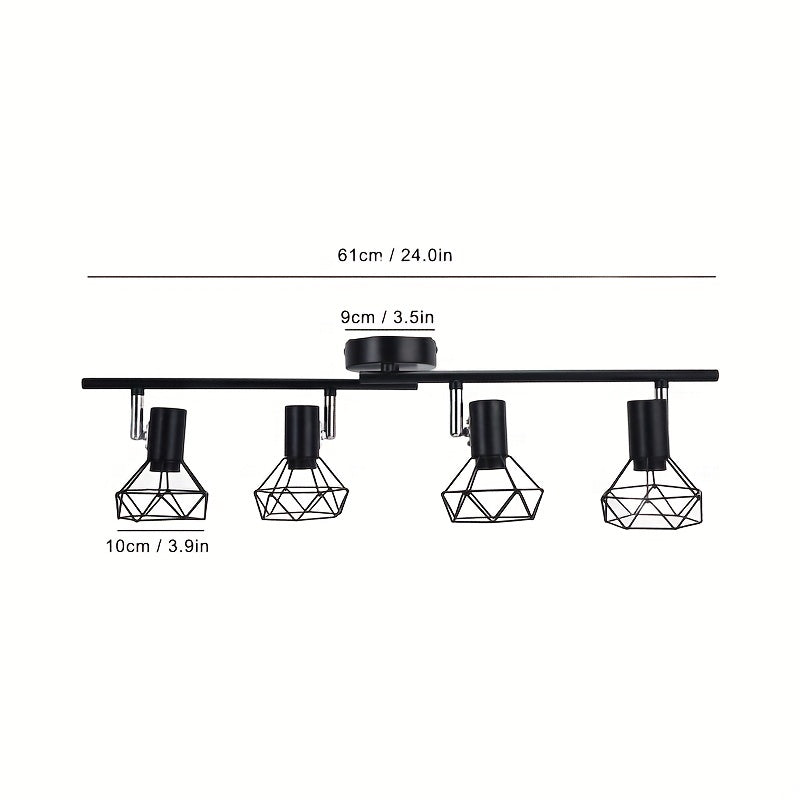 1pc HIMGOR Industrial Luz de techo de montaje semibrillo de 4 luces, jaula de metal negro con base E14, diseño desmontable para dormitorio, sala de estar y comedor - No incluye bombillas, incluye accesorios de instalación, lámpara de techo para sala de e