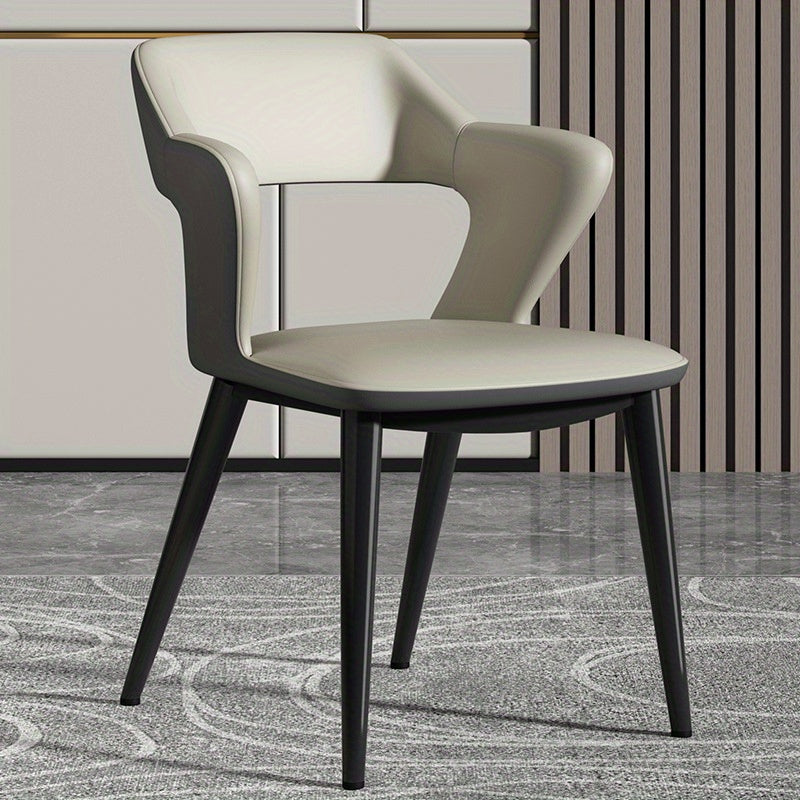 Silla de comedor de cuero negro inspirada en Francia, 1 pieza, con cojín de esponja - Marco de metal moderno, diseño hueco elegante para el hogar, restaurantes, cafeterías y eventos de estilo occidental, muebles de comedor, estilo contemporáneo chic, art