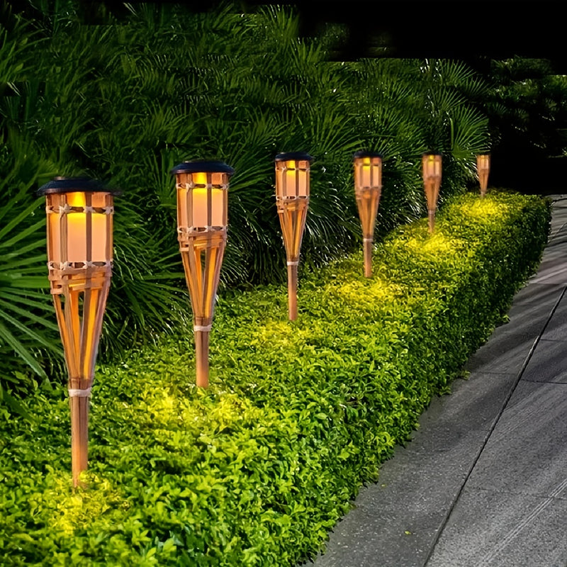 Lámpara solar de 12 LED con efecto de llama parpadeante: decoración de jardín para exteriores, camping, césped, senderos, parques, entradas y jardines, iluminación solar | Efecto de llama parpadeante | Lámpara con energía solar