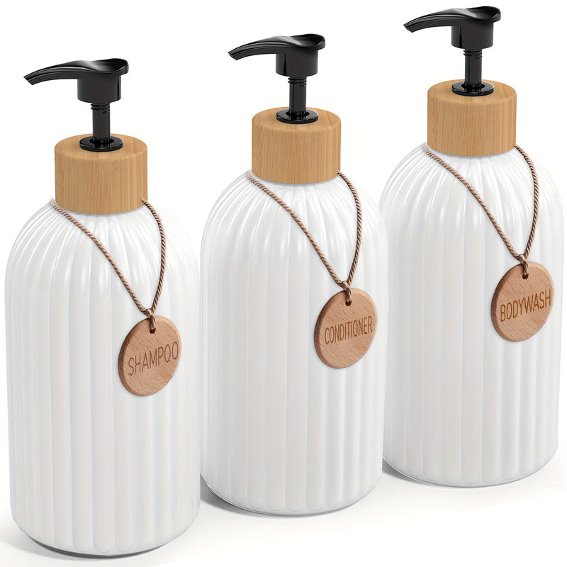 3 Piezas, Dispensadores De Jabón De 16.91 Oz Con Etiqueta, Dispensador De Loción, Dispensadores De Jabón De Ducha Vacíos Con Bomba, Para Champú, Gel De Baño, Acondicionador, Artículos De Baño, Organizadores De Baño
