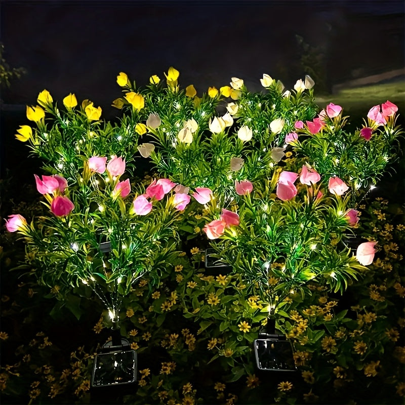 Iluminación de jardinería de arbusto de flores alimentado por energía solar, material de plástico, montaje de estaca, tema de flores, batería de níquel de 600Mah, sin control remoto, no extraíble, impermeable IP44