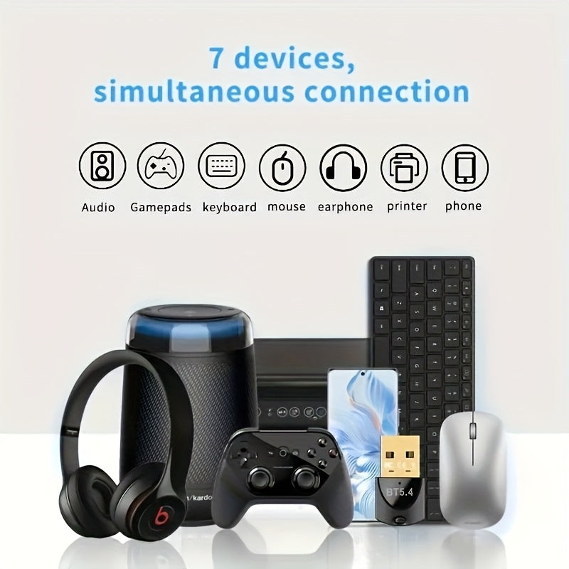 Adaptador inalámbrico USB BT5.4, receptor inalámbrico USB, compatible con computadoras/auriculares/teclados/mouse habladores, Windows11/10/8.1, enchufa y juega, compatible retro automático con dispositivos 5.3/5.1/5.0/4.2/4.1/4.0, haz que tu computadora